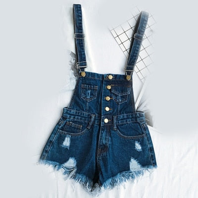 GR | Denim Baumwolle Träger Shorts Lose Overall Romper