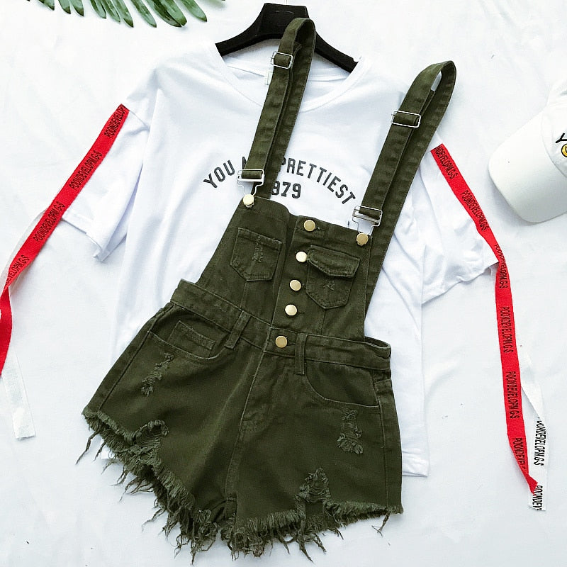 GR | Denim Baumwolle Träger Shorts Lose Overall Romper