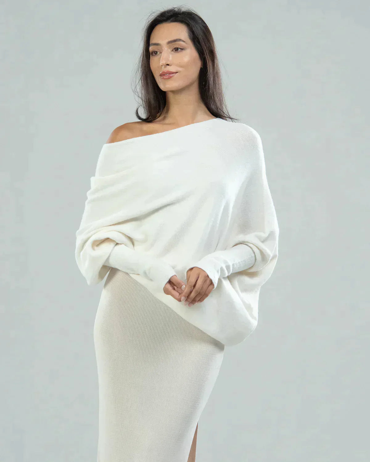 Cressida™ Asymmetrically draped, elegant round neckline 