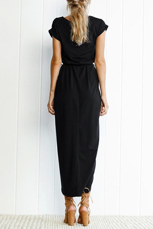 GR | Rosiedress Kurzarm Tie Waist Schlitz Midi Kleid