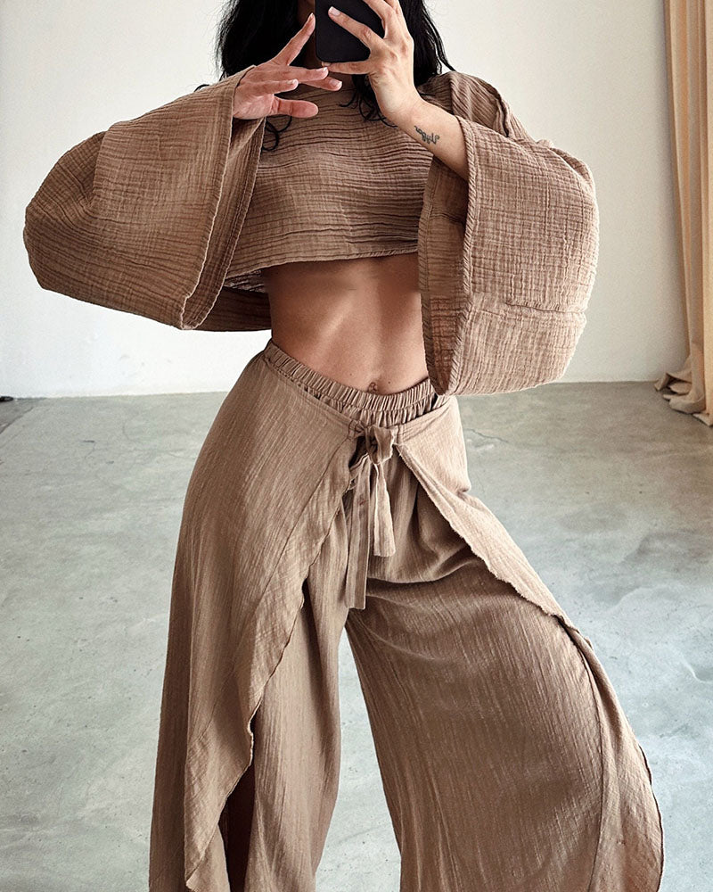 GR | Slit Binding Cotton and Linen Two-Piece Set 