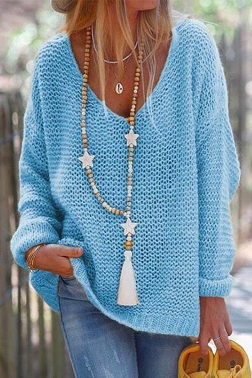 GR | Rosiedress V-Ausschnitt Drop-Shoulder Solid Strickpullover