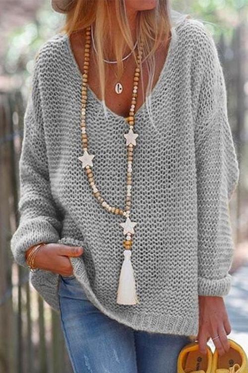 GR | Rosiedress V-Ausschnitt Drop-Shoulder Solid Strickpullover