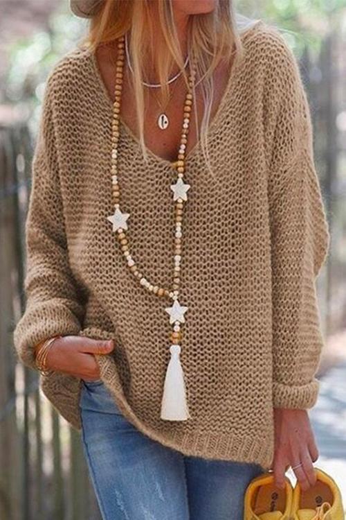 GR | Rosiedress V-Ausschnitt Drop-Shoulder Solid Strickpullover