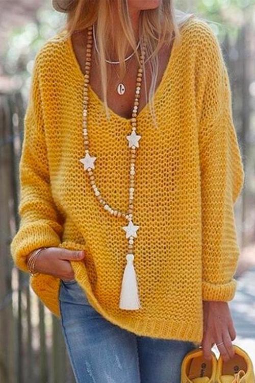 GR | Rosiedress V-Ausschnitt Drop-Shoulder Solid Strickpullover