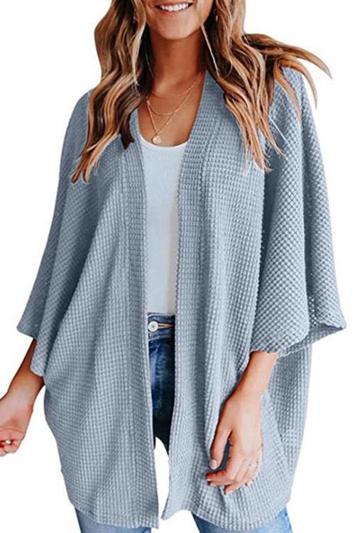 GR | Rosiedress Solid 3/4 Sleeve Open Front Kimono Cardigan