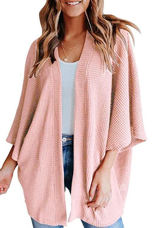 GR | Rosiedress Solid 3/4 Sleeve Open Front Kimono Cardigan