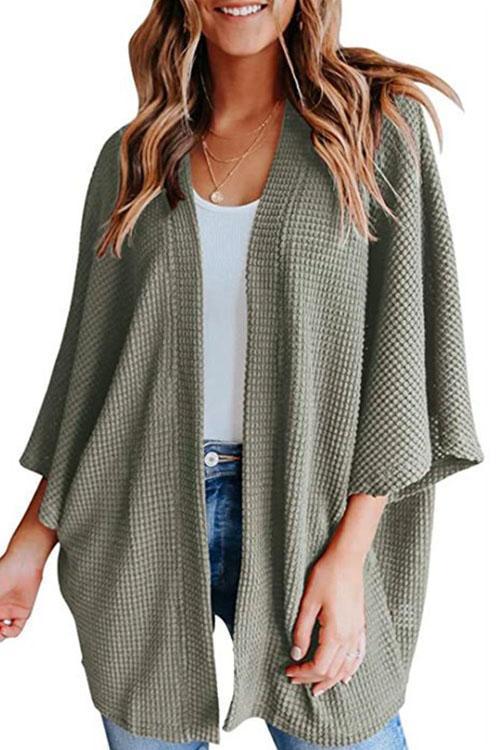 GR | Rosiedress Solid 3/4 Sleeve Open Front Kimono Cardigan