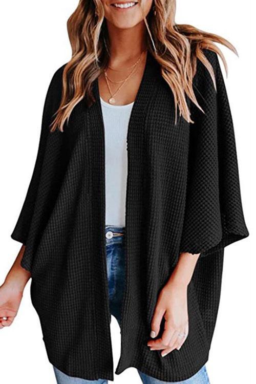 GR | Rosiedress Solid 3/4 Sleeve Open Front Kimono Cardigan