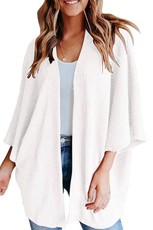 GR | Rosiedress Solid 3/4 Sleeve Open Front Kimono Cardigan