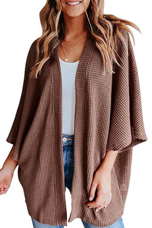 GR | Rosiedress Solid 3/4 Sleeve Open Front Kimono Cardigan