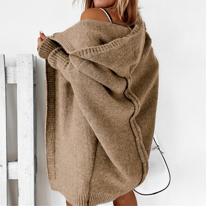 GR | Langarm Offene Strickjacke mit Kapuze