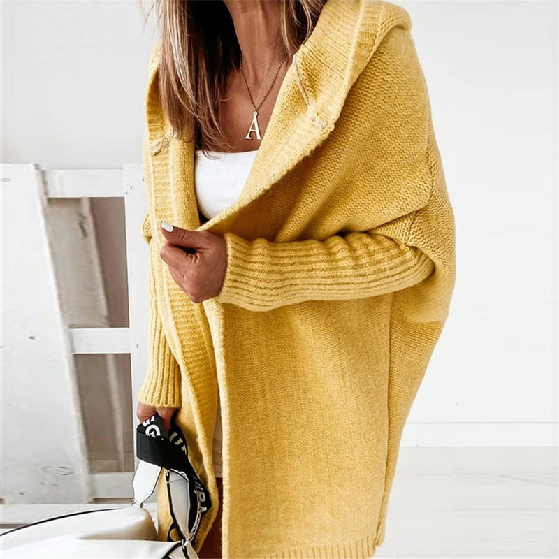 GR | Langarm Offene Strickjacke mit Kapuze