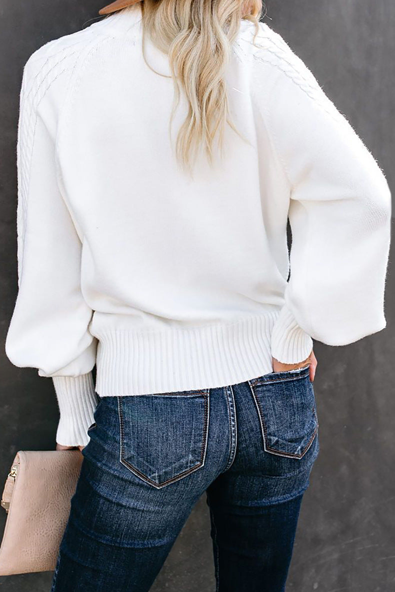 GR Mid-High Neck Cable Knit Pullover Sweater