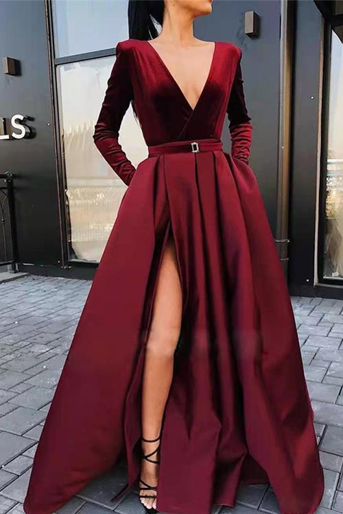 GR | Rosiedress Deep V-Neck High Column Velvet Swing Party Dress