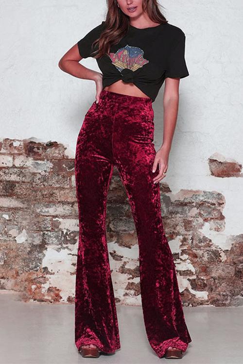 GR | Rosiedress Elastic Waistband Bell Bottoms Velvet Pants