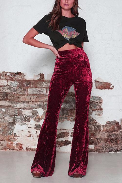GR | Rosiedress Elastic Waistband Bell Bottoms Velvet Pants