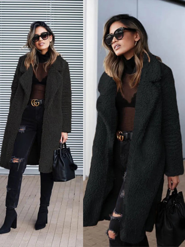 Long cardigan with faux fur, warm, soft, plush