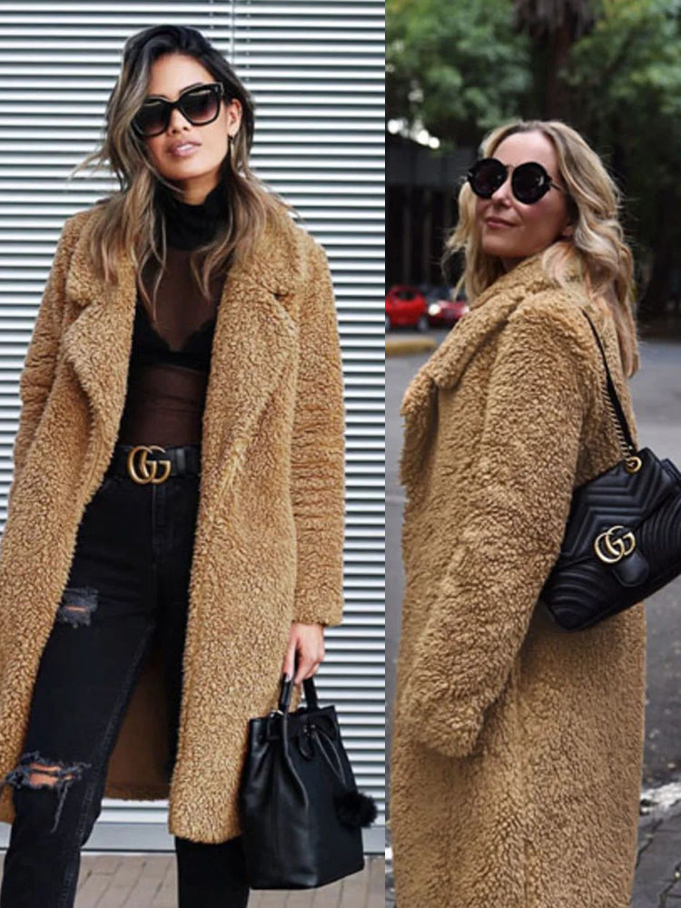 Long cardigan with faux fur, warm, soft, plush