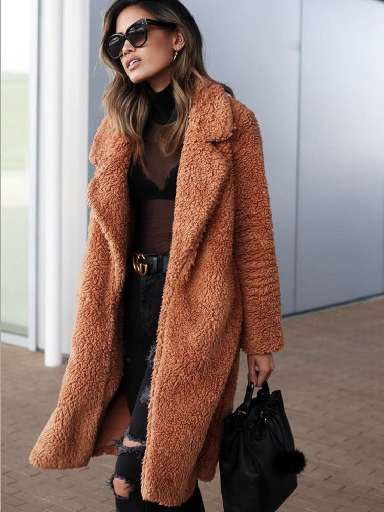 Long cardigan with faux fur, warm, soft, plush