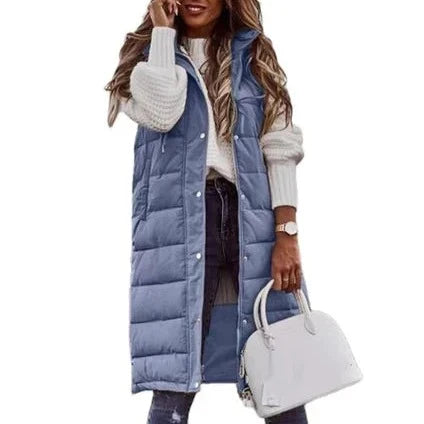 GR Hooded Long Vest Casual Fashion Single-Breasted Jacket
