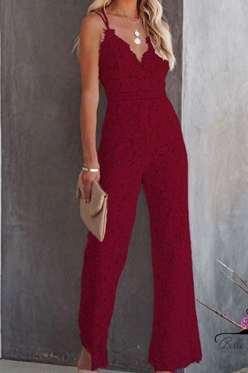 GR | Rosiedress Solid V-Neck Fitted Cami Lace Jumpsuit