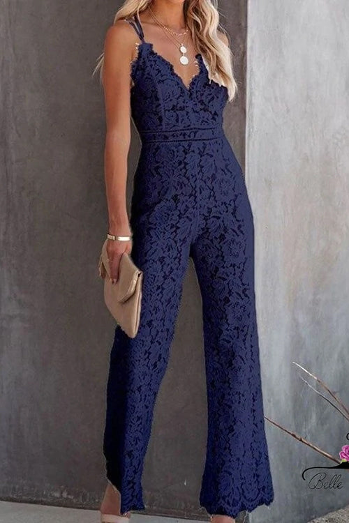 GR | Rosiedress Solid V-Neck Fitted Cami Lace Jumpsuit