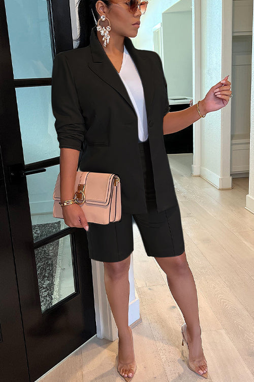 GR | Rosiedress Solid Long Sleeve Blazer and Shorts Office Set