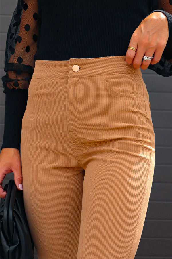 GR | Rosiedress One-Button Cotton Corduroy Flare Trousers with Pockets