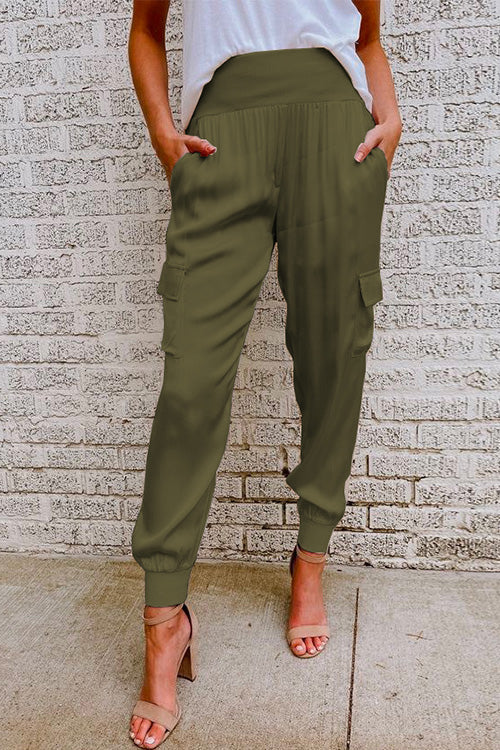GR | Rosiedress Fashion Style High Waist Satin Trousers with Pockets