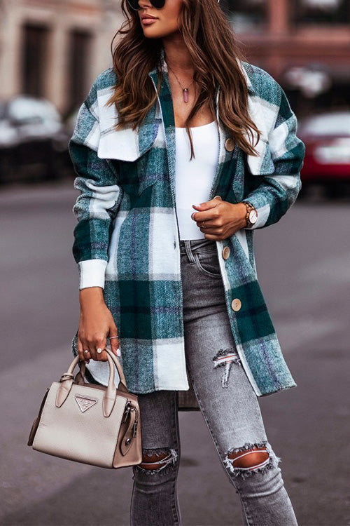 GR | Rosiedress Casual Lapel Button Down Pockets Check Cardigans