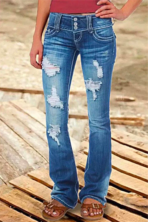 GR | Rosiedress Button Down Distressed Ripped Jeans with Pockets