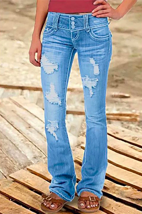 GR | Rosiedress Button Down Distressed Ripped Jeans with Pockets