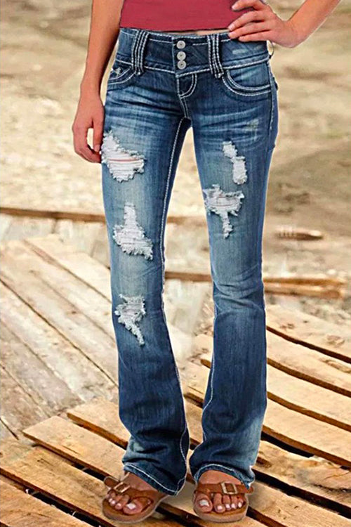 GR | Rosiedress Button Down Distressed Ripped Jeans with Pockets