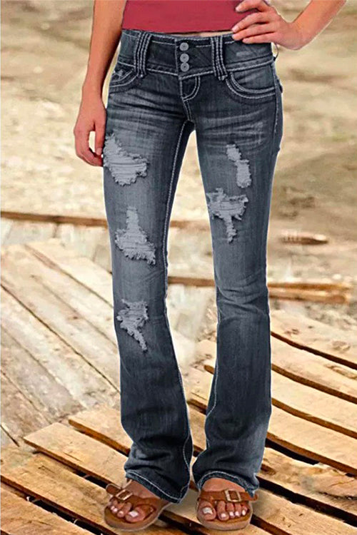 GR | Rosiedress Button Down Distressed Ripped Jeans with Pockets