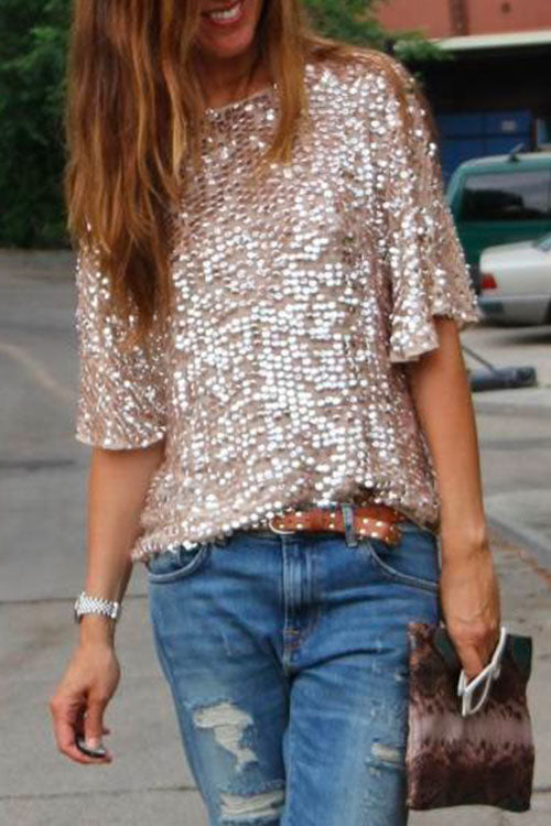 GR | Rosiedress Round Neck Short Sleeve Sequin T-Shirt
