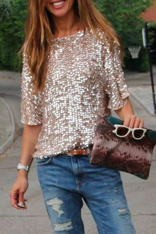 GR | Rosiedress Round Neck Short Sleeve Sequin T-Shirt