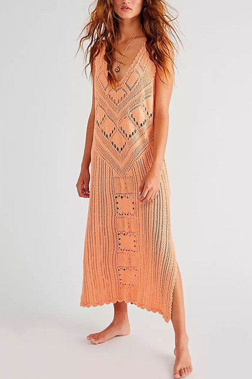GR | Rosiedress Sleeveless Hollow-Out Side Slit Cover-Up Dress