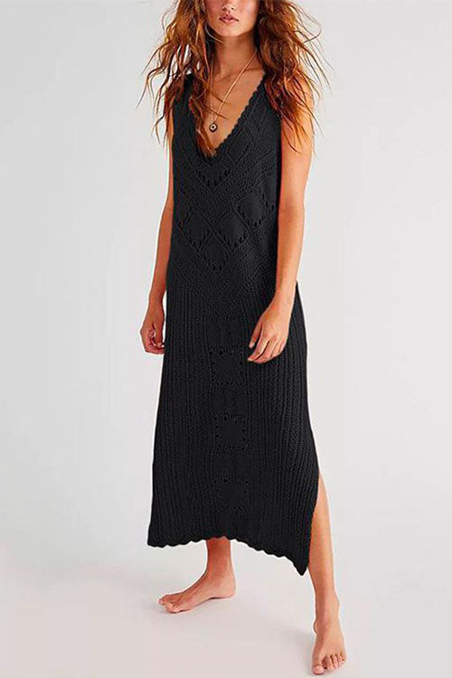 GR | Rosiedress Sleeveless Hollow-Out Side Slit Cover-Up Dress