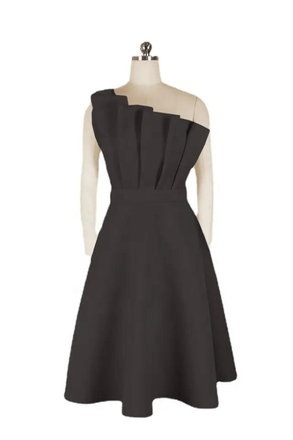 GR | One Shoulder Midi Kleid Elegante A-linie Passform Skulpturierte Details Festliche Kleidung