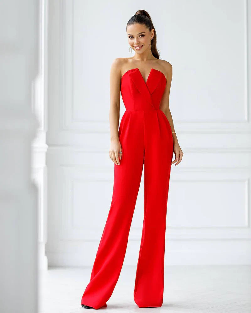 GR | Asymmetrical lapel mid-waist commuter jumpsuit 