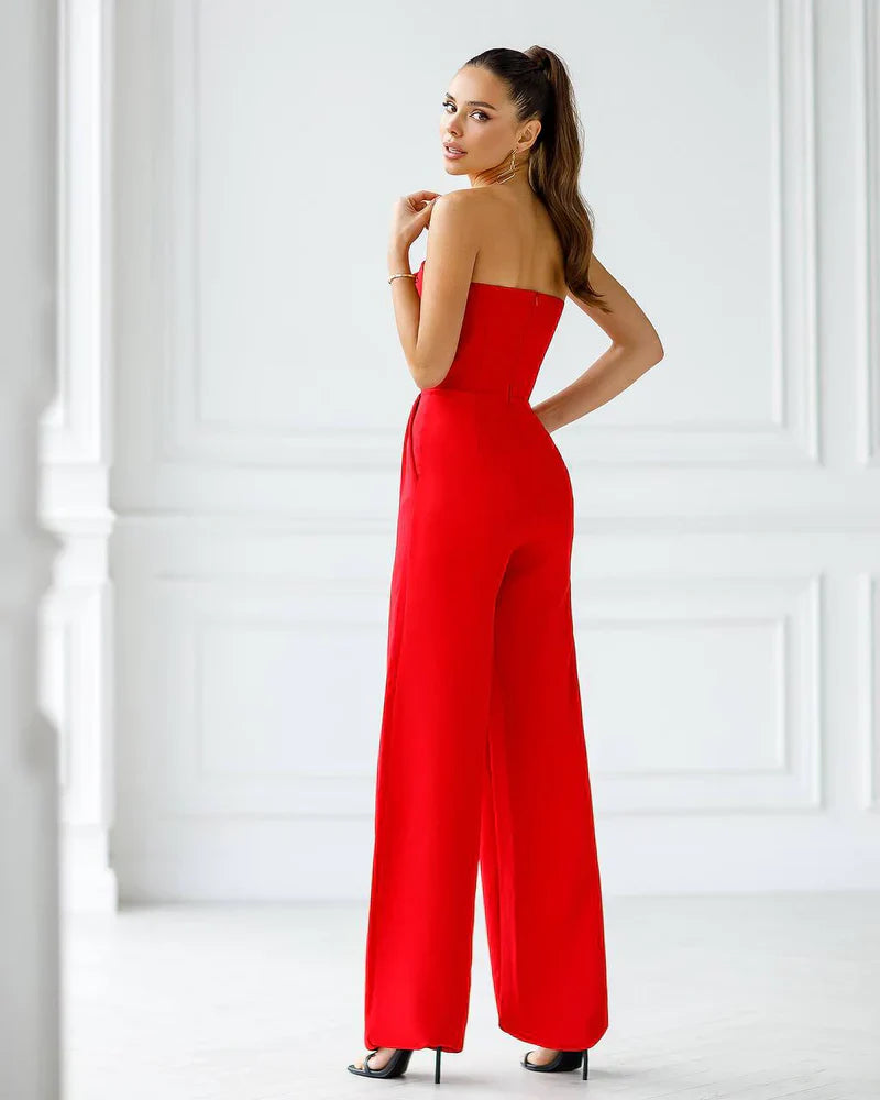 GR | Asymmetrical lapel mid-waist commuter jumpsuit 
