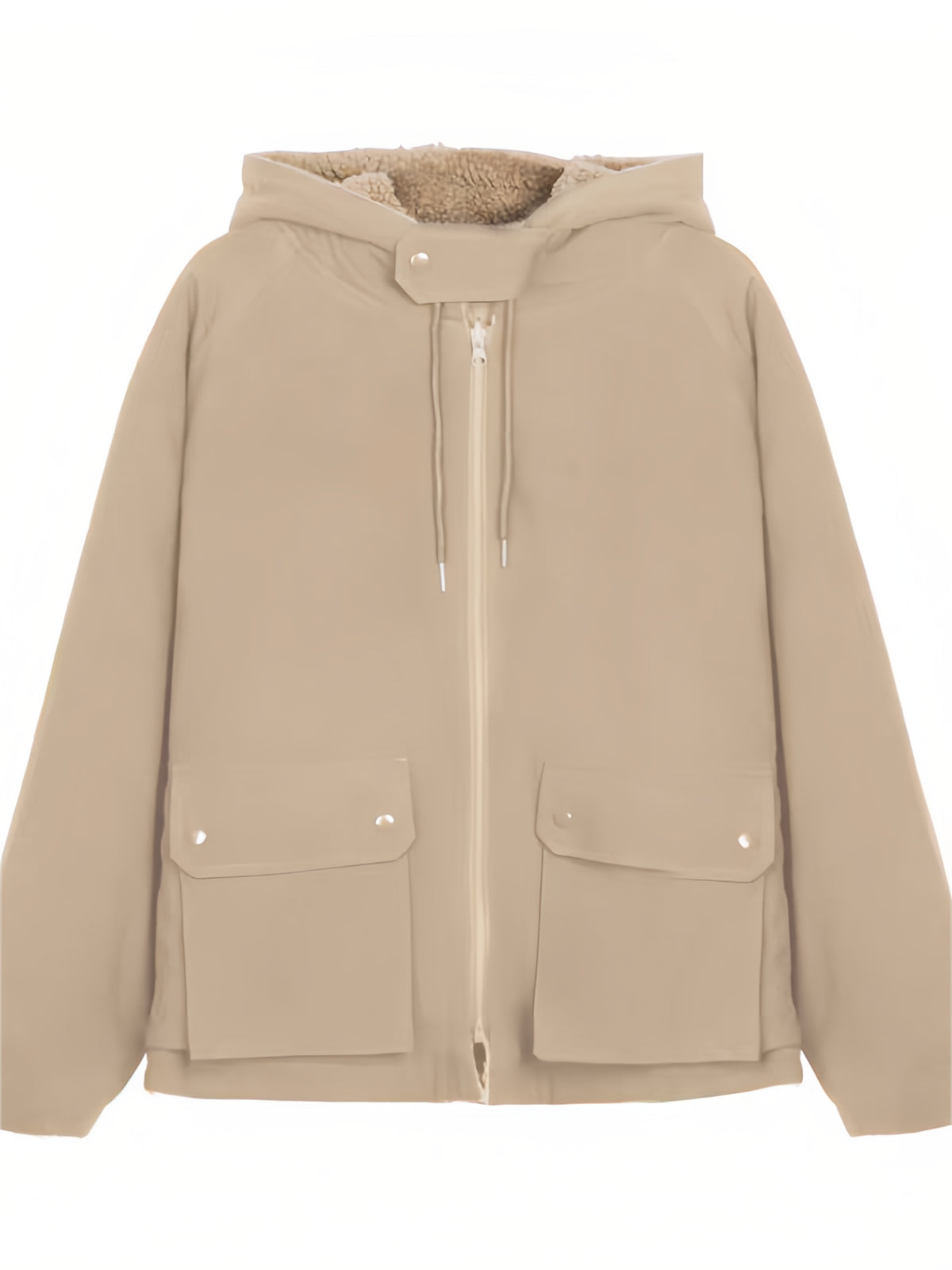 GR | Solid Color Reversible Jacket with Hood and Zipper