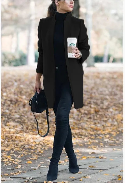Fashionable wool jacket with a fixed collar