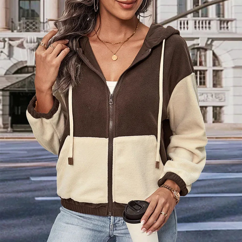GR - Fleece jacket with hood and patchwork pattern