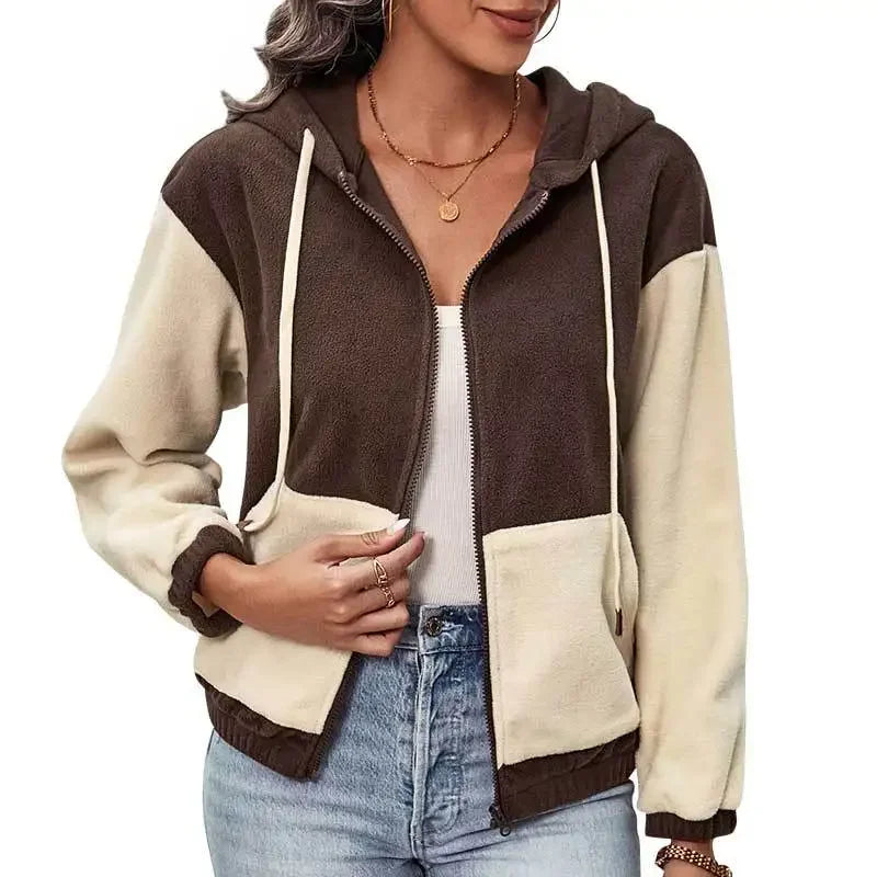 GR - Fleece jacket with hood and patchwork pattern