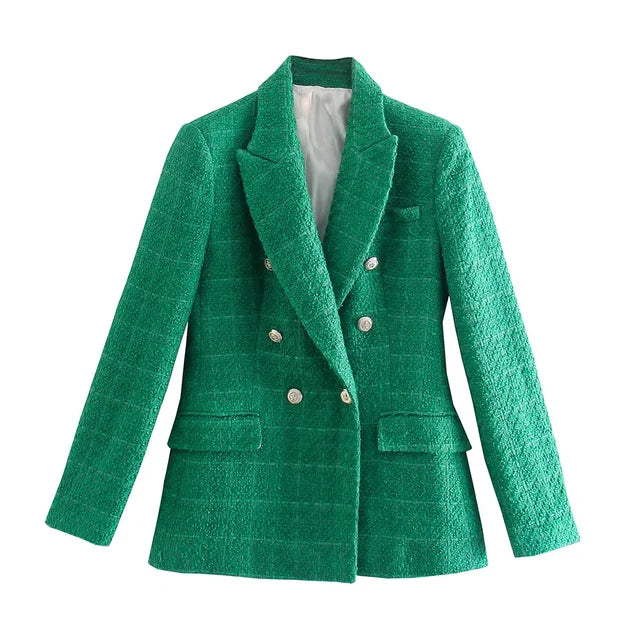 GR - Women's Double-Breasted Casual Blazer with Long Sleeves