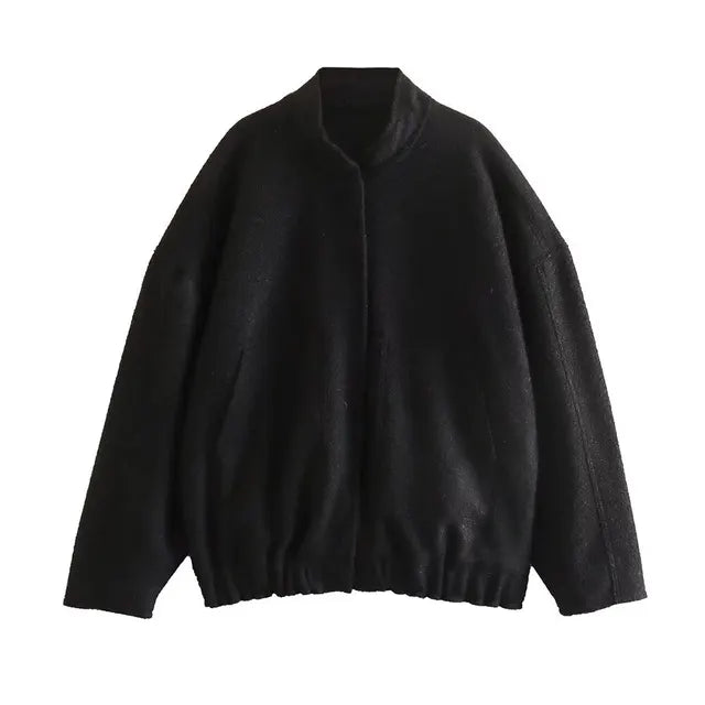 GR - Women's oversized bomber jacket with pockets and snap button design