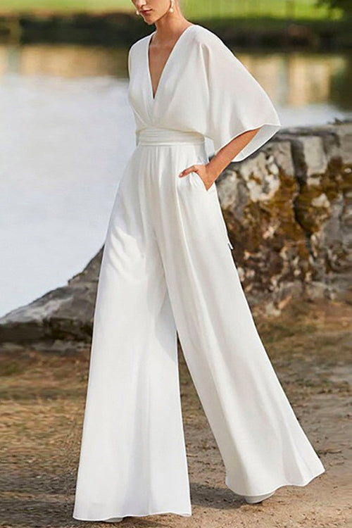 GR | Rosiedress Deep V-Neck High Waist Wide-Leg Jumpsuit