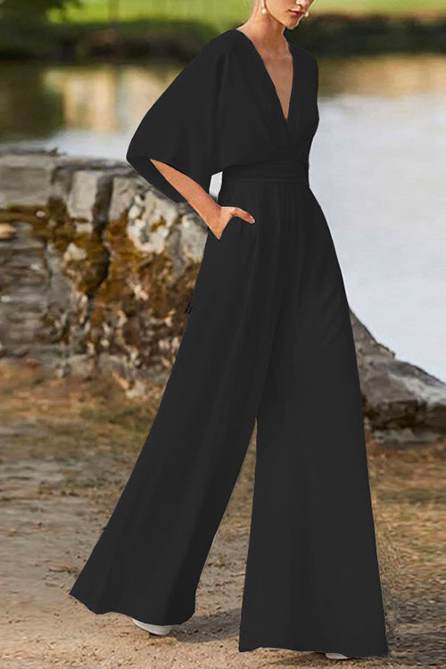 GR | Rosiedress Deep V-Neck High Waist Wide-Leg Jumpsuit
